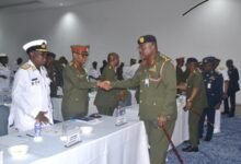 Lt Gen Agyapong Agyapong (right) exchanging pleasantries with other Army Generals after the seminar Photo Victor A. Buxton