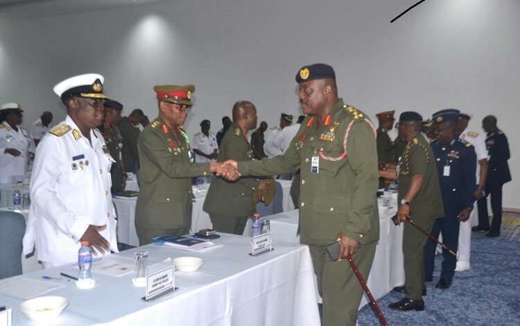 Lt Gen Agyapong Agyapong (right) exchanging pleasantries with other Army Generals after the seminar Photo Victor A. Buxton
