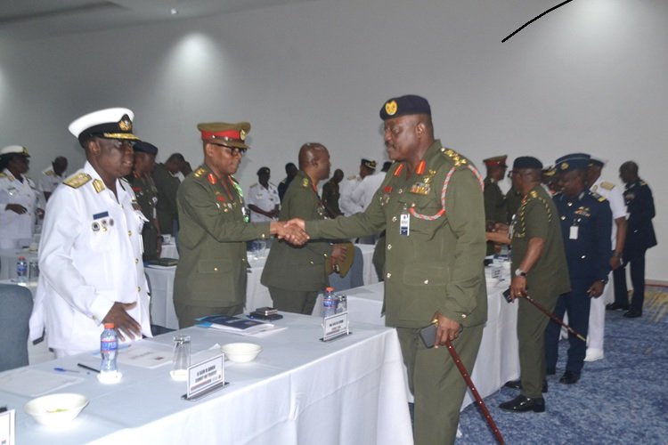 Lt Gen Agyapong Agyapong (right) exchanging pleasantries with other Army Generals after the seminar Photo Victor A. Buxton