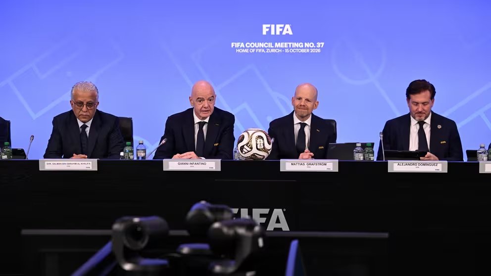 Gianni Infantino speaking during the meeting