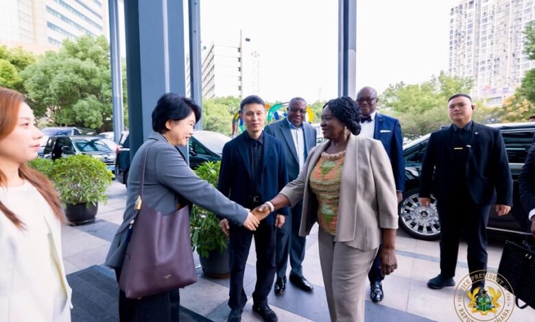 Vice President Prof. Opoku-Agyemang (right) being welcomed by the Shanghai officials during the forum