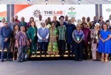 Vice-President Prof. Opoku-Agyemang (sixth from left, front row) with Mr Asiedu Nketia (sixth from right) and some members of the NDC
