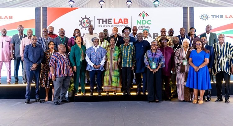 Vice-President Prof. Opoku-Agyemang (sixth from left, front row) with Mr Asiedu Nketia (sixth from right) and some members of the NDC