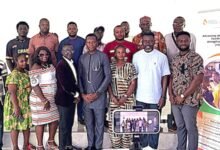 Mr Nyampong (second from right) with journalists and dignitaries after the training