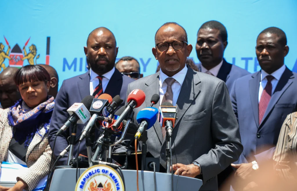 Kenya Health minister Aden Duale speaks to journalists as he announces the first case of Ebola virus in Kenya
