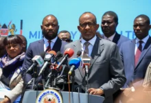 Kenya Health minister Aden Duale speaks to journalists as he announces the first case of Ebola virus in Kenya