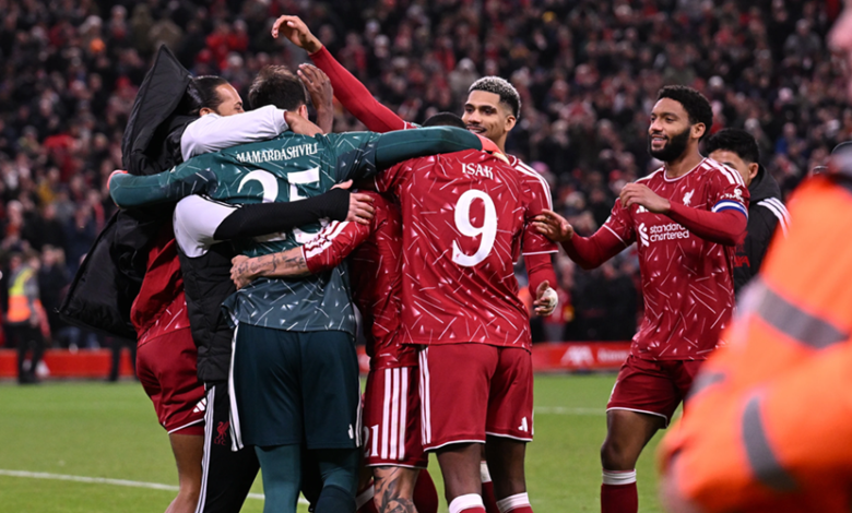 Liverpool players celebrating the victory