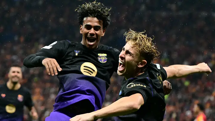 Lopez celebrates with Yamal after scoring Barcelona’s second goal