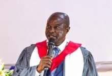 Mr Attah-Antwi (inset) addressing the congregation