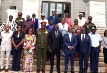 Mr Haruna Iddrisu (sixth from right) with Mr Gilbert Adjei (fourth from right) and members of the council after the inauguration
