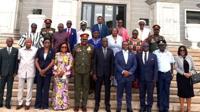 Mr Haruna Iddrisu (sixth from right) with Mr Gilbert Adjei (fourth from right) and members of the council after the inauguration