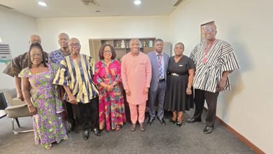 Mr Ofosu Kwakye (middle) with the NTC board members after the meeting