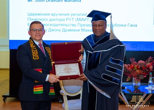 President Mahama (right) being honoured by the Russian University