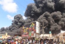 The inferno at the fire scene at the Avenor, North Industrial Area. Photo Ebo Gorman