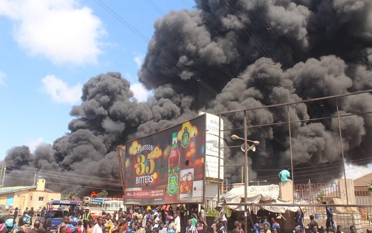 The inferno at the fire scene at the Avenor, North Industrial Area. Photo Ebo Gorman