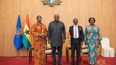 President Mahama (second from left) and his Vice President Prof. Jane Naana Opoku-Agyemang (right) with the two EC deputies after the swearing-in ceremony