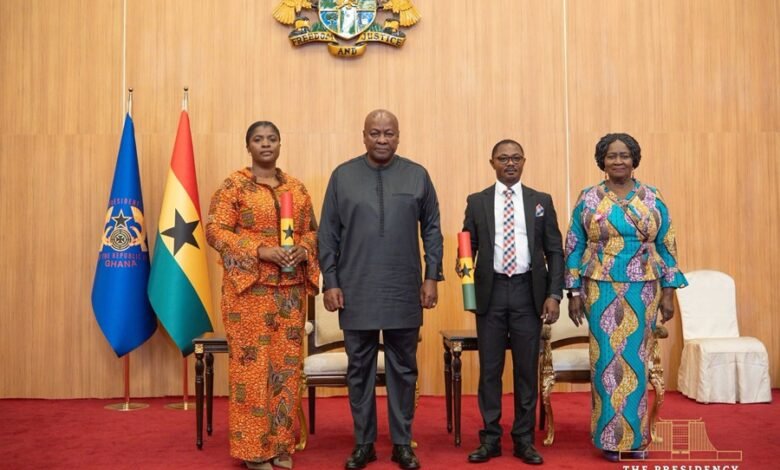 President Mahama (second from left) and his Vice President Prof. Jane Naana Opoku-Agyemang (right) with the two EC deputies after the swearing-in ceremony