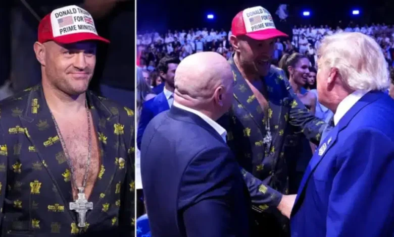 President Donald Trump (right) exchanging pleasantries with Tyson Fury and other dignitaries at the UFC Freedom 250 event recently