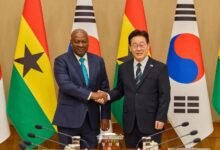 President John Dramani Mahama (left) with President Lee Myung in Seoul