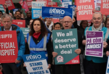 Public sector workers outside Leinster House in Dublin