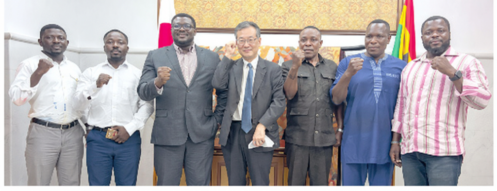 • Mr Yoshimoto (middle) flanked to his right by Mr Johnson and representatives of the participating federations