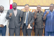 • Mr Yoshimoto (middle) flanked to his right by Mr Johnson and representatives of the participating federations