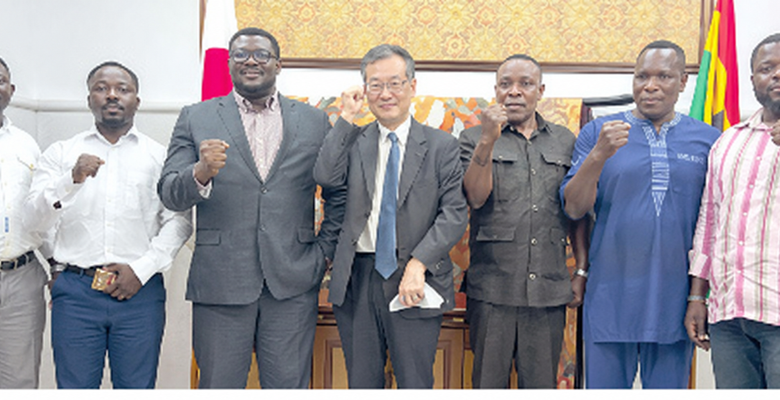 • Mr Yoshimoto (middle) flanked to his right by Mr Johnson and representatives of the participating federations