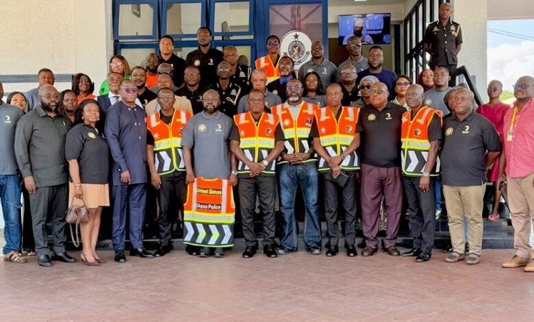 Mr Yohonu (front row middle) with Mr Oddoye (front row sixth from right) and other memers of the police and Street Sence Organisation