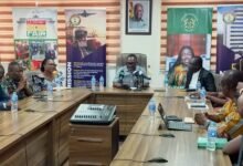-Prof Gyampo (at head table) speaking during the press conference.