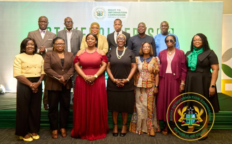 • Maretta Brew (middle front row), Shamima Muslim (3rd left second row), Genevie Shirley lartey, (3rd left) , Dr James Kweku Asante and Kweku Sersah Johnson , RTI board members at the Stakeholder conferenc