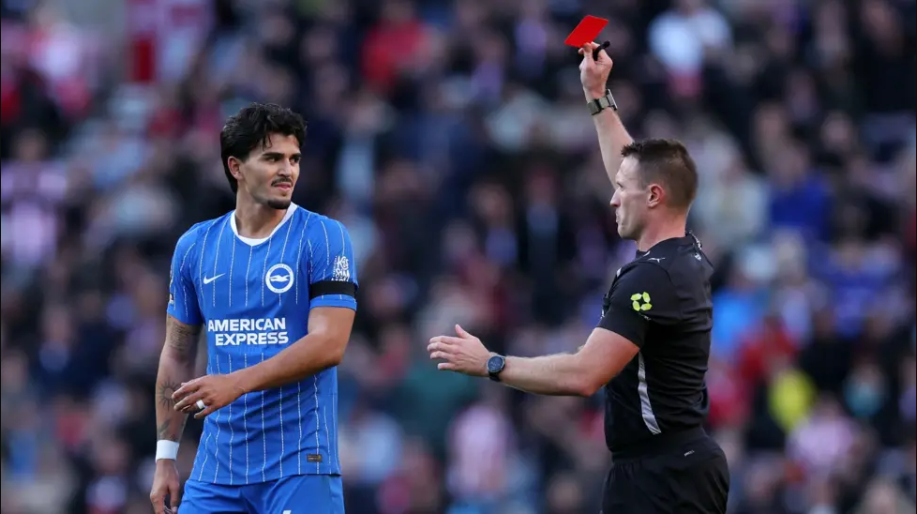 • Pascal Struijk was shown a red card by referee Thomas Bramall after 57 minutes of Brighton's victory at Sunderland