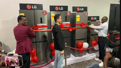 L-R LG representative (Giant Tek Limited), Ghana, Mr Hari Elluru, Regional Manager, Giant Tek Limited (LG Distributor), Ghana, Mr Lerry Wang, and Chief Executive Officer, Spark 1 Capital, Ghana, Mr. Ibrahim Amidu,