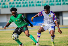 Hearts' Dominic Nsobila (right) in a battle for the ball with Shaibu Abdullah